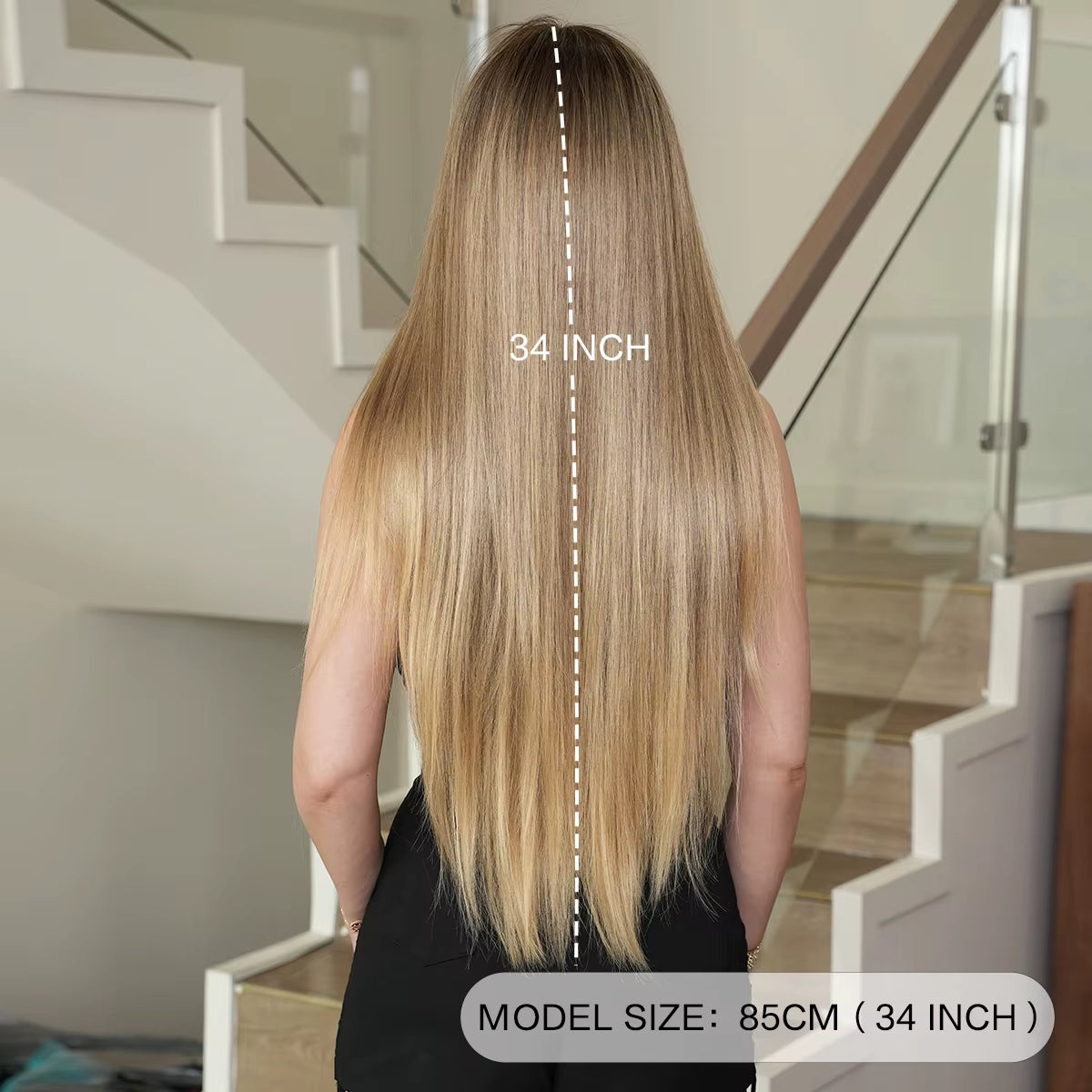 7JHH WIGS Synthetic Blonde Wig High Density Middle Part Brown Blonde Wig for Women Daily Long Straight Layered Hair Wigs 34Inche