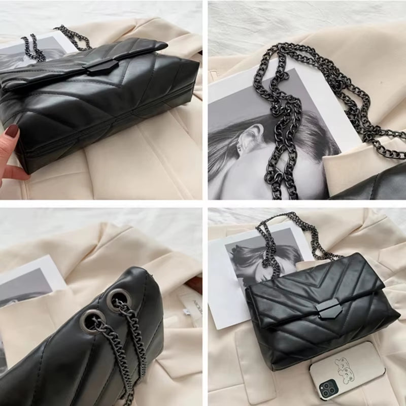 Luxury Chains Shoulder Bag Women PU Leather Armpit Bag Fashion Messenger Bag Small Flap Crossbody Bag Lady Shopping Pouch Femme