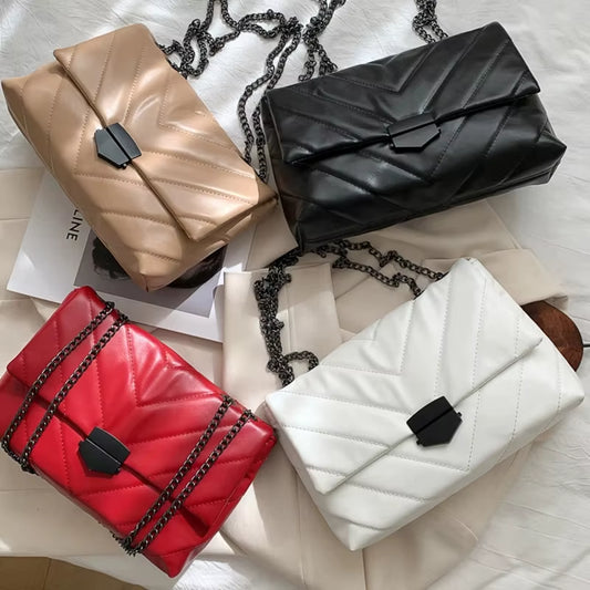 Luxury Chains Shoulder Bag Women PU Leather Armpit Bag Fashion Messenger Bag Small Flap Crossbody Bag Lady Shopping Pouch Femme
