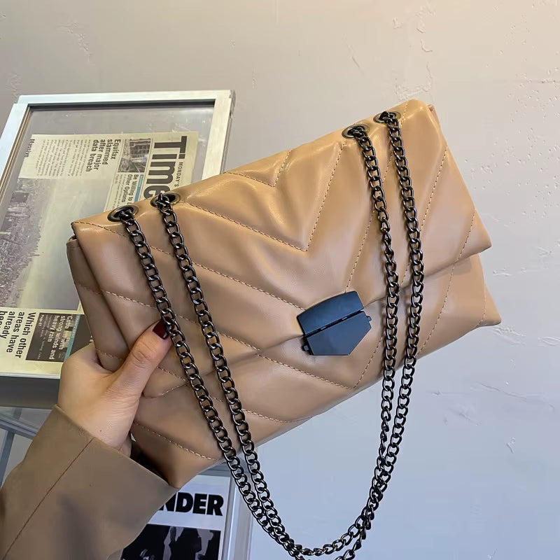 Luxury Chains Shoulder Bag Women PU Leather Armpit Bag Fashion Messenger Bag Small Flap Crossbody Bag Lady Shopping Pouch Femme